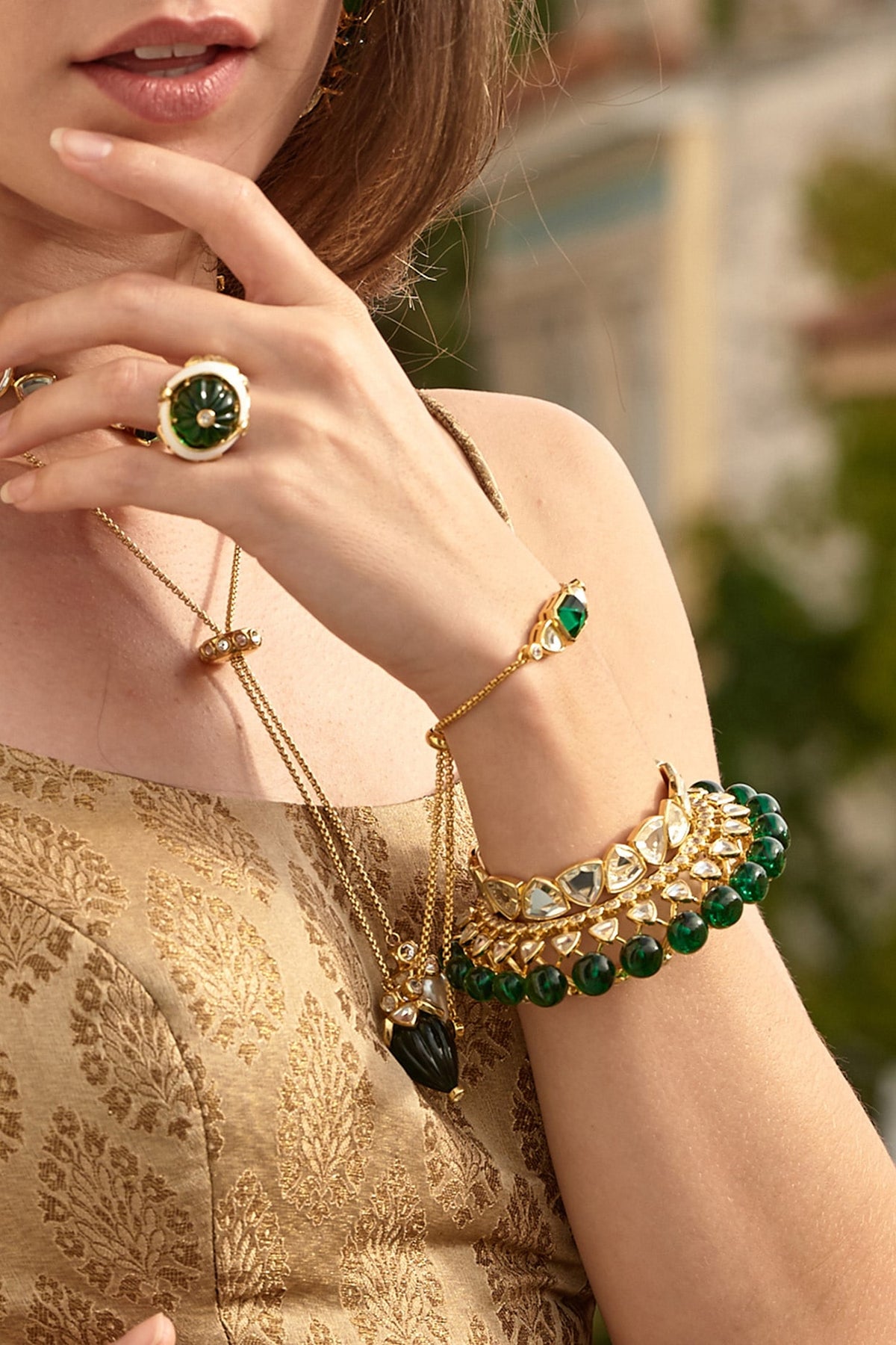Gold Finish Green Hydro & Mirror Bracelet