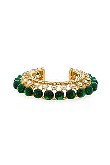 Gold Finish Green Hydro Stone Cuff