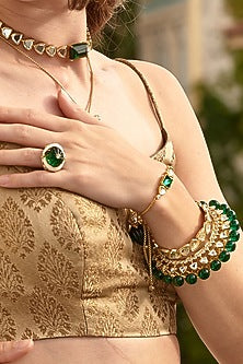 Gold Finish Green Hydro Stone Cuff