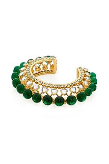 Gold Finish Green Hydro Stone Cuff