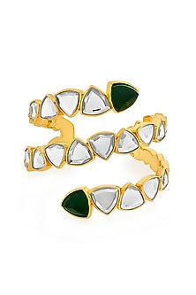 Gold Finish Green Hydro Stone Cuff
