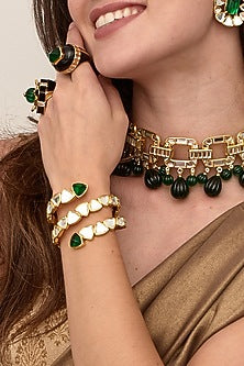Gold Finish Green Hydro Stone Cuff