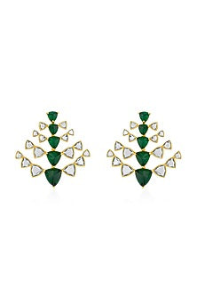 Gold Finish Hydro Emerald Stud Earrings