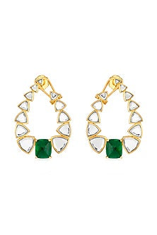 Gold Finish Earrings With Hydro Emeralds