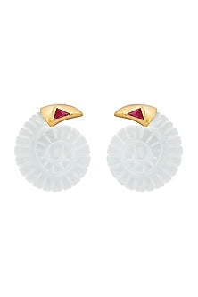 Gold Finish Seashell Rock Crystal Stud Earrings