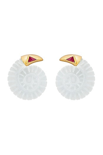 Gold Finish Seashell Rock Crystal Stud Earrings