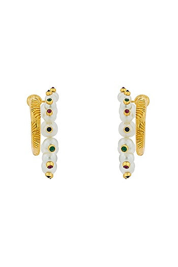 Gold Plated Pearls Hoop Earrings