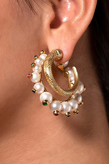 Gold Plated Pearls Hoop Earrings
