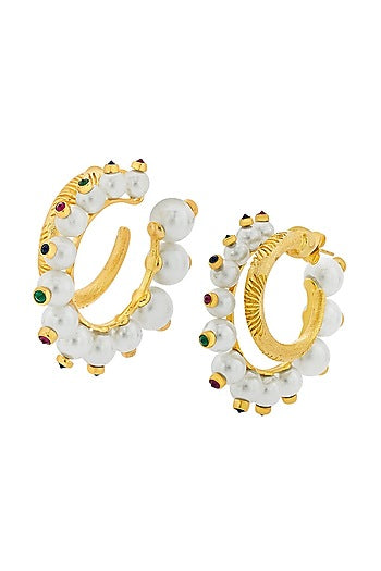 Gold Plated Pearls Hoop Earrings