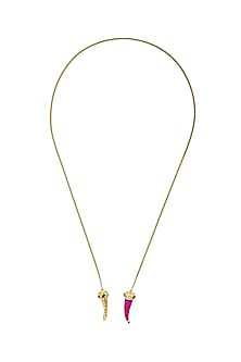 Gold Finish Duo Rhino Horn Necklace
