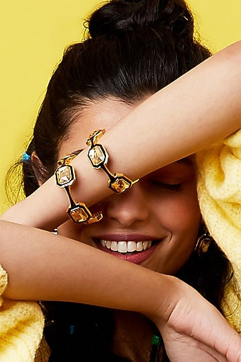 Gold Plated Black Enameled Bracelet