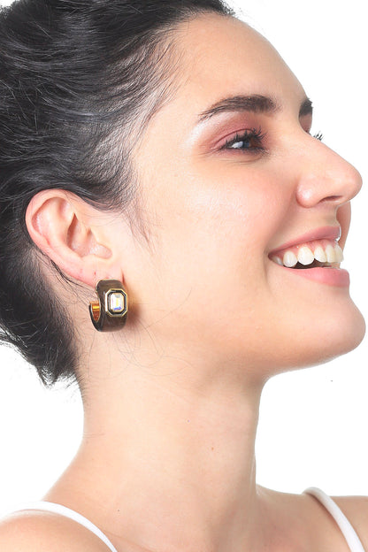 Gold Plated Enameled Resin Hoop Earrings