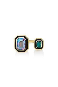 Gold Plated Enameled Two Stone Ring