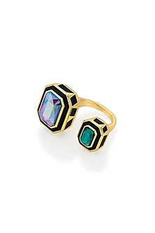 Gold Plated Enameled Two Stone Ring