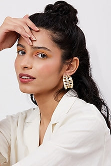 Gold Finish Cubic Zirconia Hoop Earrings