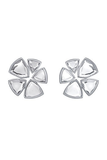 White Finish Statement Mirror Stud Earrings