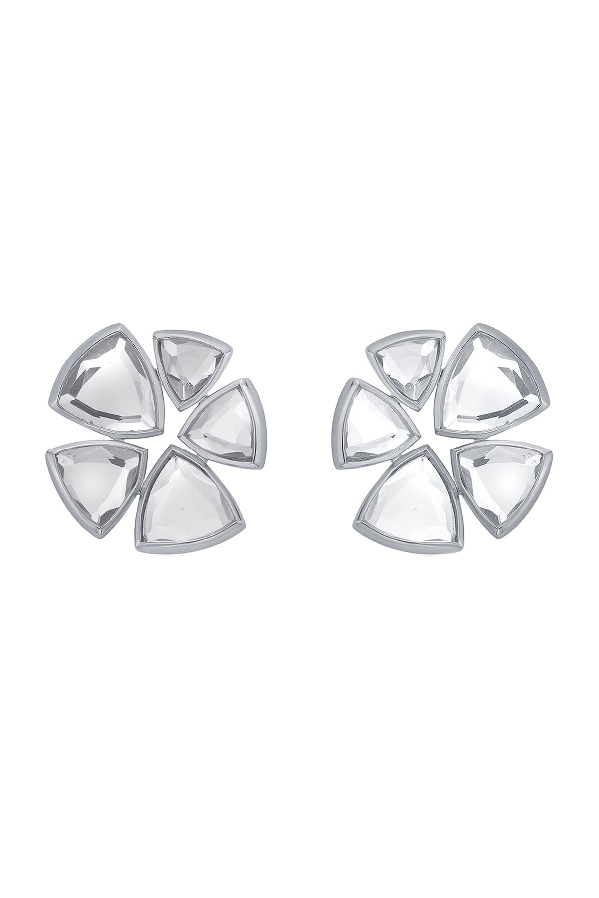 White Finish Statement Mirror Stud Earrings