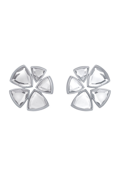 White Finish Statement Mirror Stud Earrings