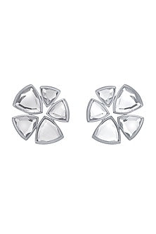 White Finish Statement Mirror Stud Earrings
