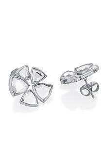 White Finish Statement Mirror Stud Earrings