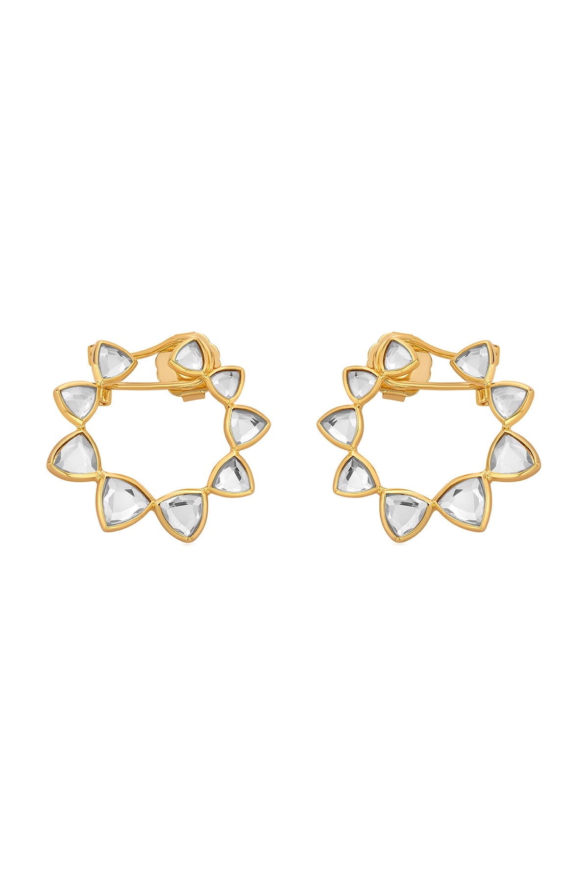 Gold Finish Mirror Stud Earrings in Brass