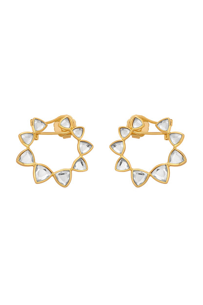 Gold Finish Mirror Stud Earrings in Brass