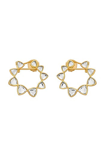 Gold Finish Mirror Stud Earrings in Brass