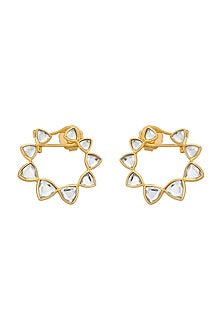 Gold Finish Mirror Stud Earrings in Brass