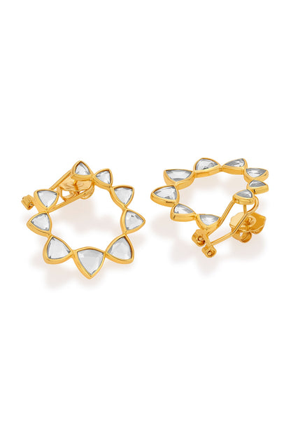 Gold Finish Mirror Stud Earrings in Brass