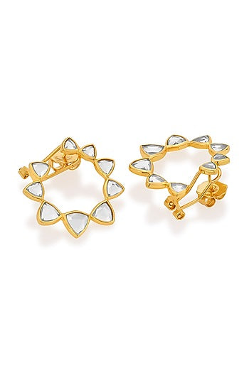 Gold Finish Mirror Stud Earrings in Brass