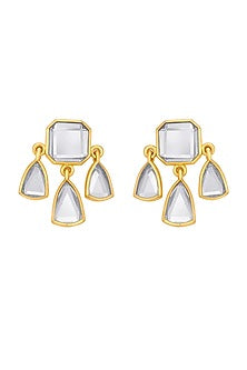 Gold Finish Mirror Stud Earrings