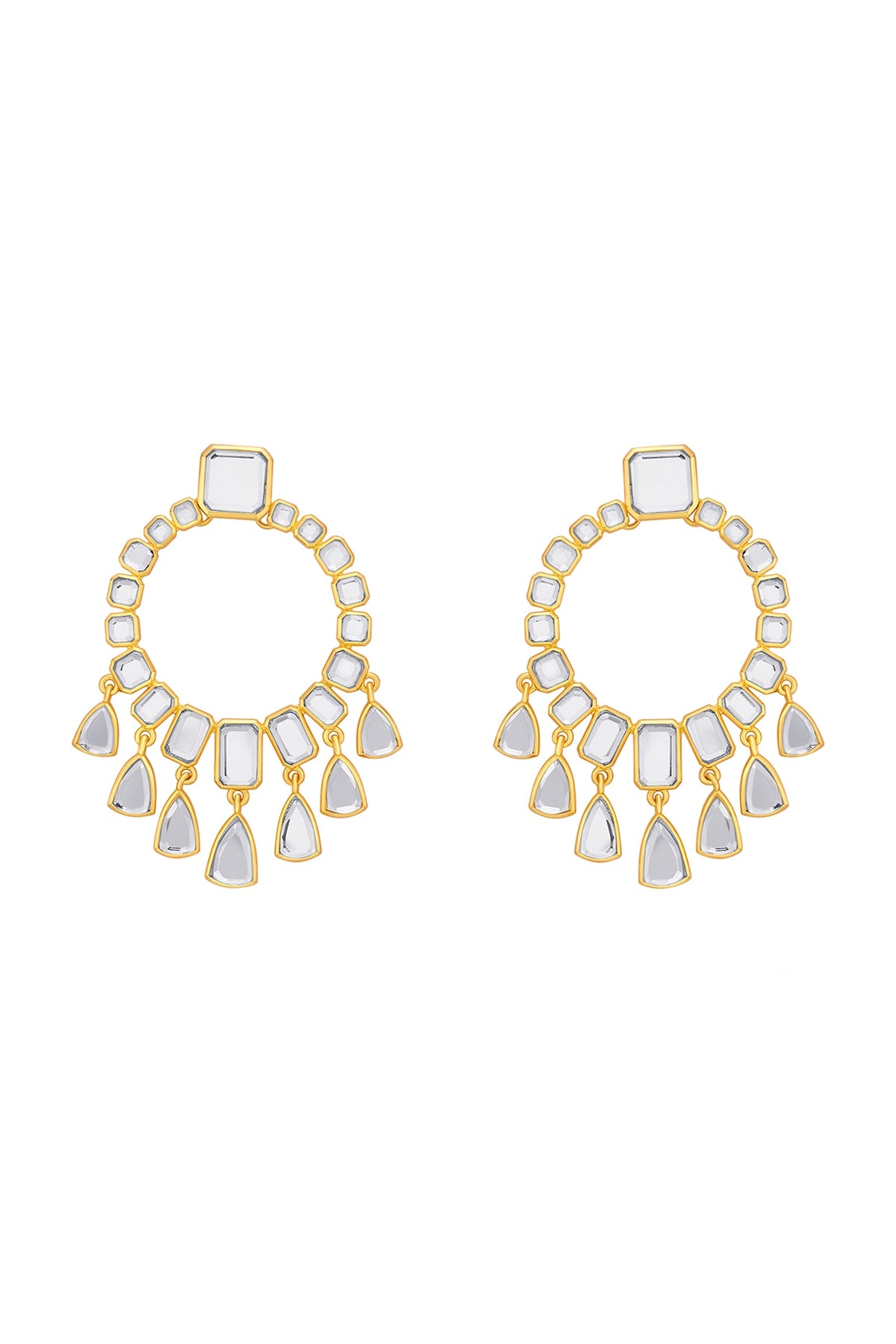 Gold Finish Mirror Dangler Earrings