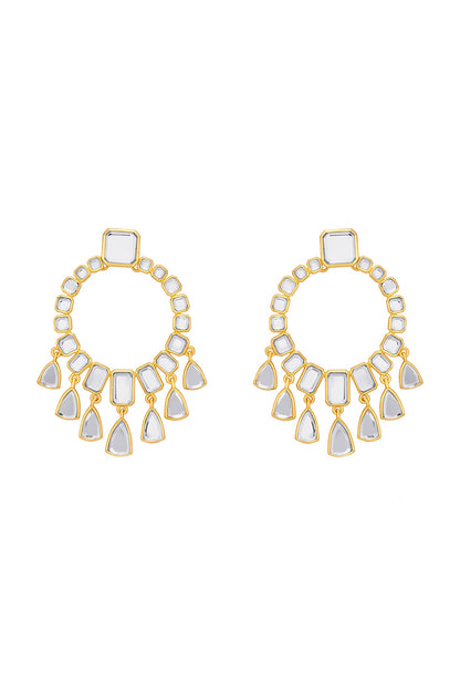 Gold Finish Mirror Dangler Earrings