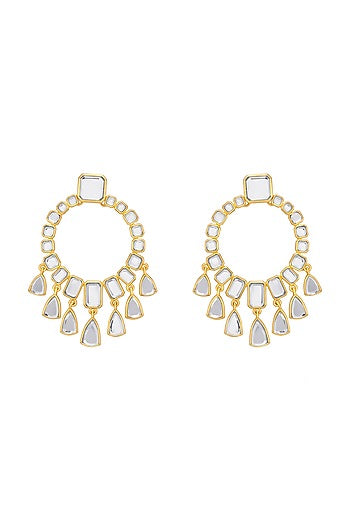 Gold Finish Mirror Dangler Earrings