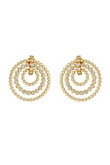 Gold Finish Cubic Zirconia Concentric Hoop Earrings