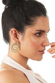 Gold Finish Cubic Zirconia Concentric Hoop Earrings