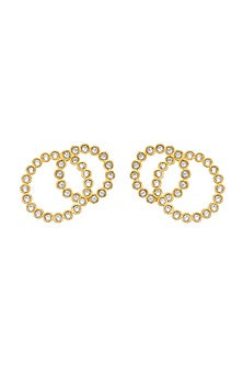 Gold Finish Cubic Zirconia Concentric Hoop Earrings