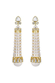 Gold Finish Mirror & Pearl Chandelier Earrings