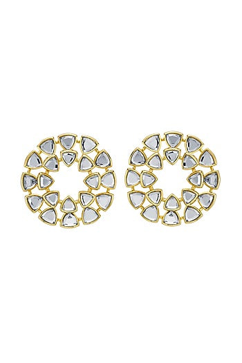 Gold Finish Mirror Stud Earrings