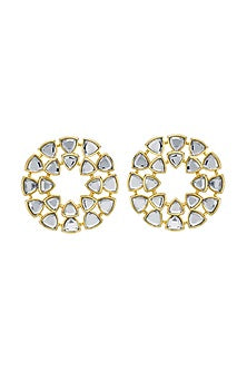 Gold Finish Mirror Stud Earrings