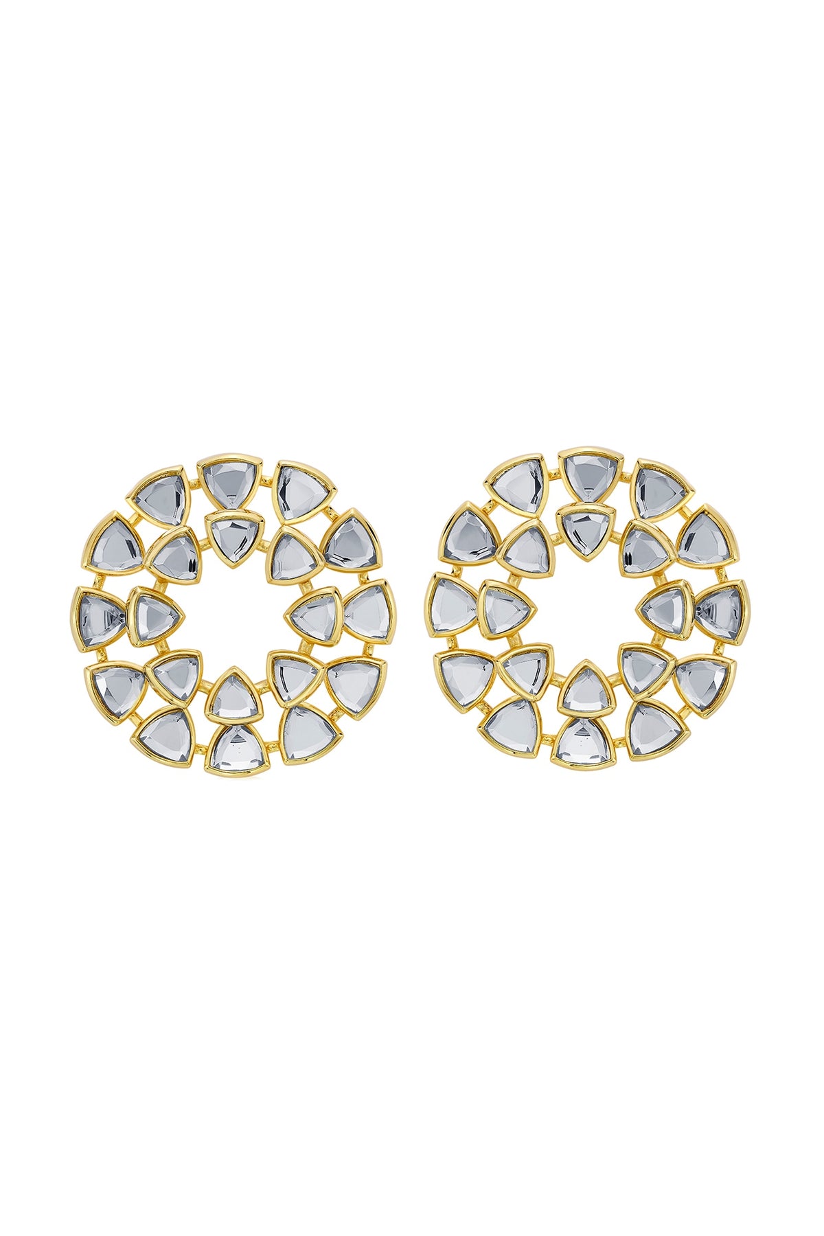 Gold Finish Mirror Stud Earrings