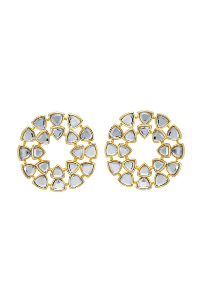 Gold Finish Mirror Stud Earrings