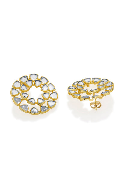 Gold Finish Mirror Stud Earrings