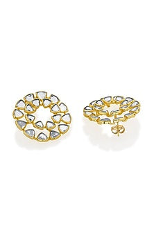 Gold Finish Mirror Stud Earrings