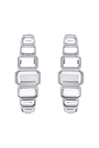 White Finish Mirror Hoop Earrings