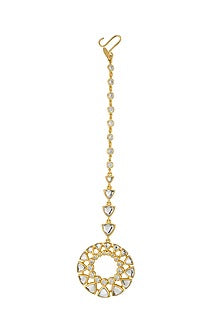 Gold Finish Cubic Zirconia & Mirror Maang Tikka