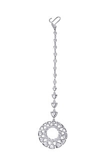 White Finish Cubic Zirconia & Mirror Maang Tikka