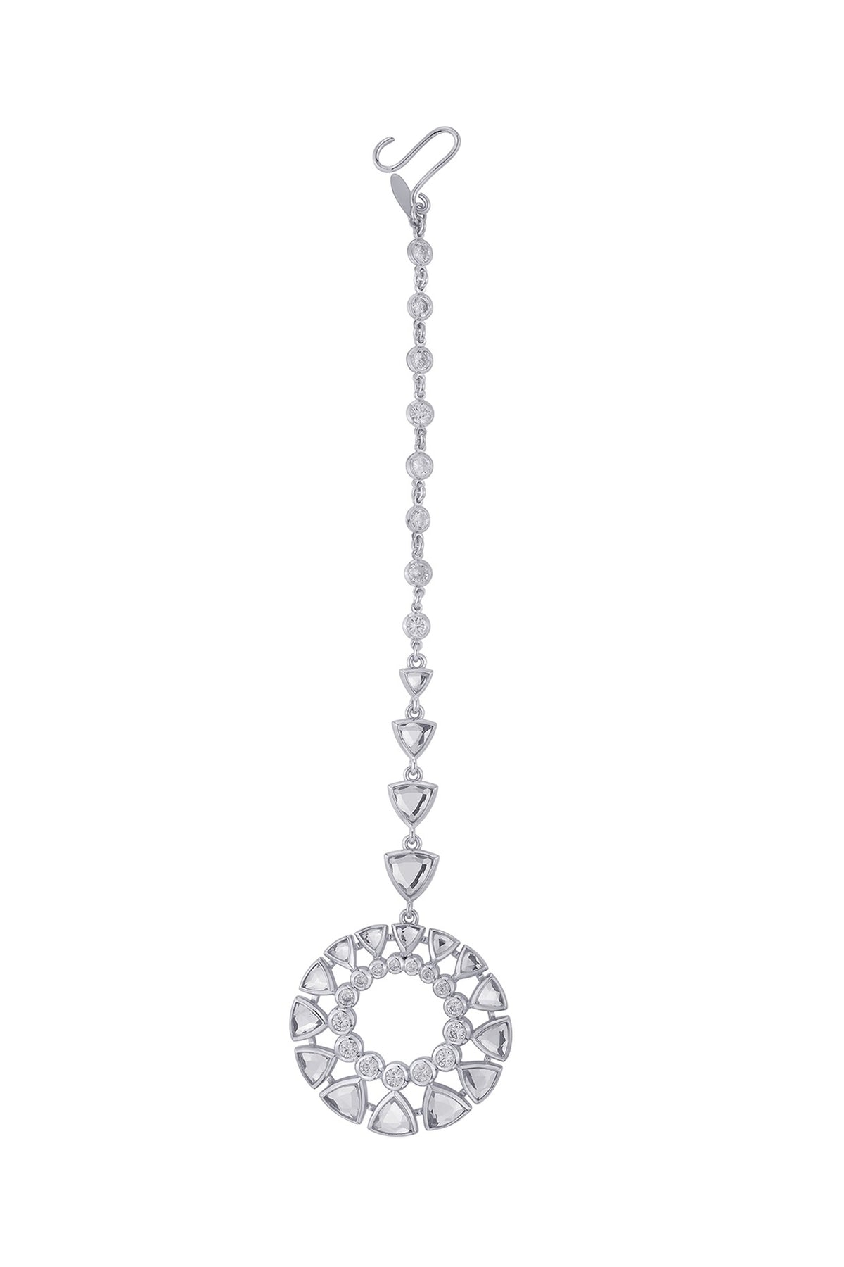 White Finish Cubic Zirconia & Mirror Maang Tikka