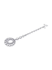 White Finish Cubic Zirconia & Mirror Maang Tikka
