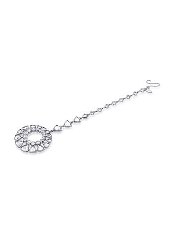 White Finish Cubic Zirconia & Mirror Maang Tikka